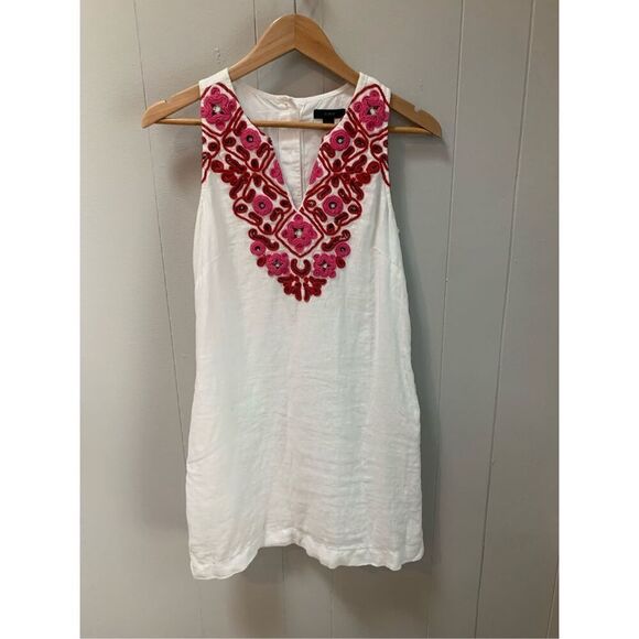 J. Crew embroidered w/sequins v-neck sleeveless linen shift dress XS Petite - Picture 1 of 8